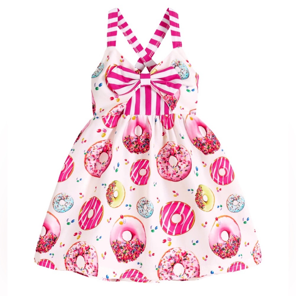 Pink Donut Print Kids Formal Dress